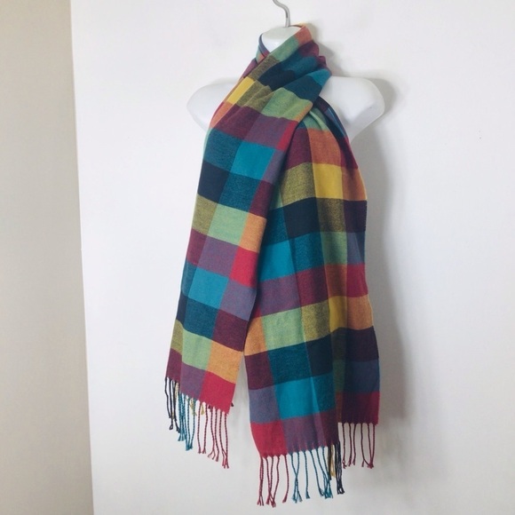 Scarf women multicolor block fringe - Picture 1 of 9